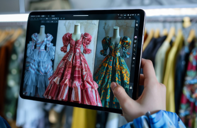 Kleider werden mit einem Tablet fotografiert